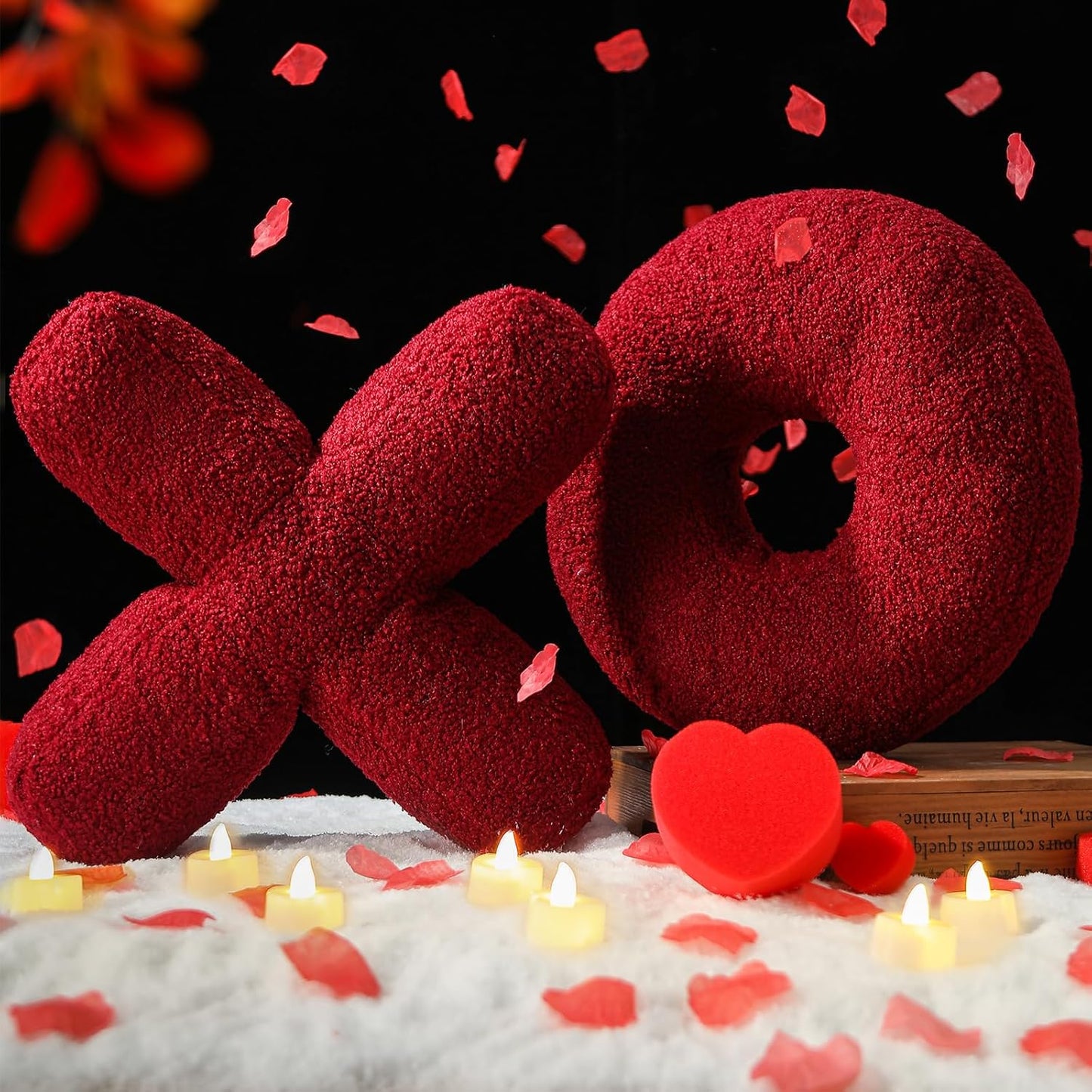 EastTree XO Pillows, Christmas Love XO Shaped Pillow, Wine Red Throw Pillows, Love Pillow Gifts, Ultra Soft Teddy Fleece Wedding Pillows, Women Girls Kid Room Decor, Valentine's Day Decor 14x14 Inch