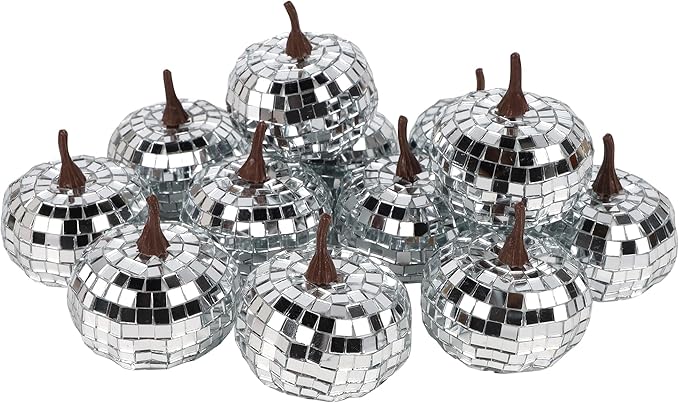 winemana 12 Pack Silver Pumpkin Fall Decor, Foam Glitter Pumpkins for Decorating Mini Artificial Craft Pumpkins for Thanksgiving Table Party Harvest Decorations