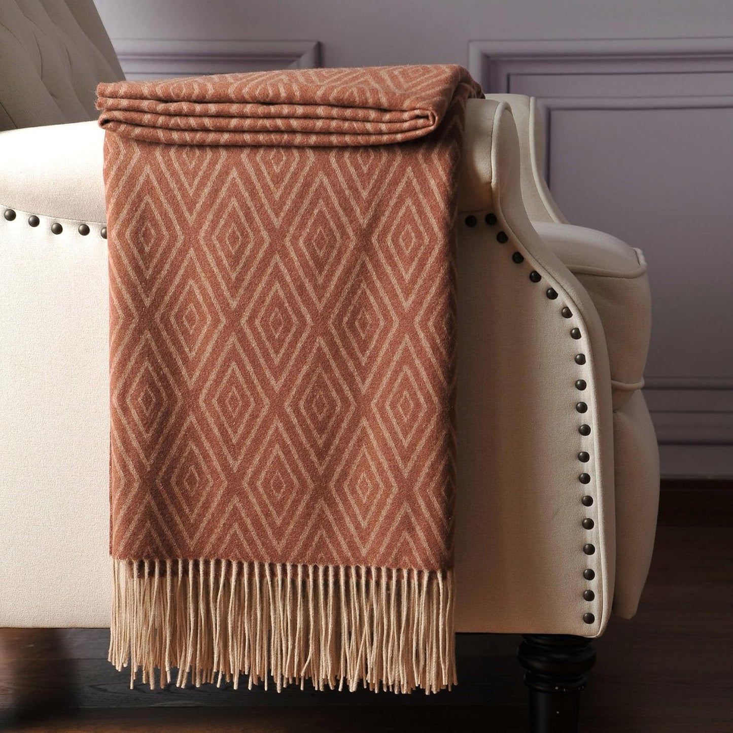 CUDDLE DREAMS Premium Cashmere Throw Blanket with Fringe, Luxuriously Soft (Diamond Ochre)