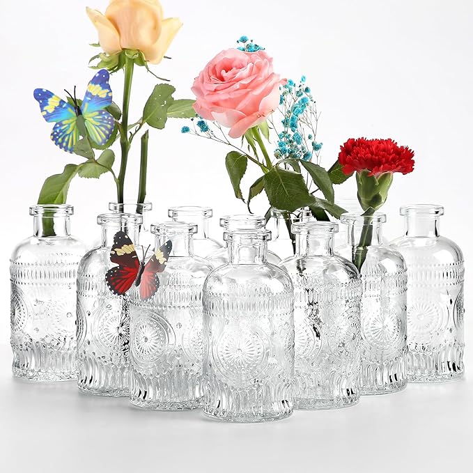 Glass Bud Vases in Bulk,Small Glass Vases for Flowers as Wedding Centerpieces for Tables,Clear Flower Vases Suitble for Wedding Decorations,Home Decor (Clear, 12 pcs)