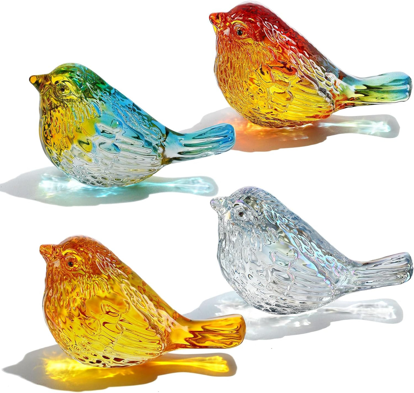 HDCRYSTALGIFTS 4pcs Crystal Bird Figurines, 3'' Miniature Crystal Animal Statues Decorative Glass Animal Figurines for Home Shelf Decor Unique Bird Gifts for Women Men