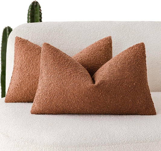 Foindtower Pack of 2 Textured Boucle Throw Pillow Covers Accent Solid Decorative Lumbar Pillow Cases Soft Couch Cushion Case for Chair Sofa Bedroom Living Room Home Decor 12x20 Inch Burnt Orange Hazel