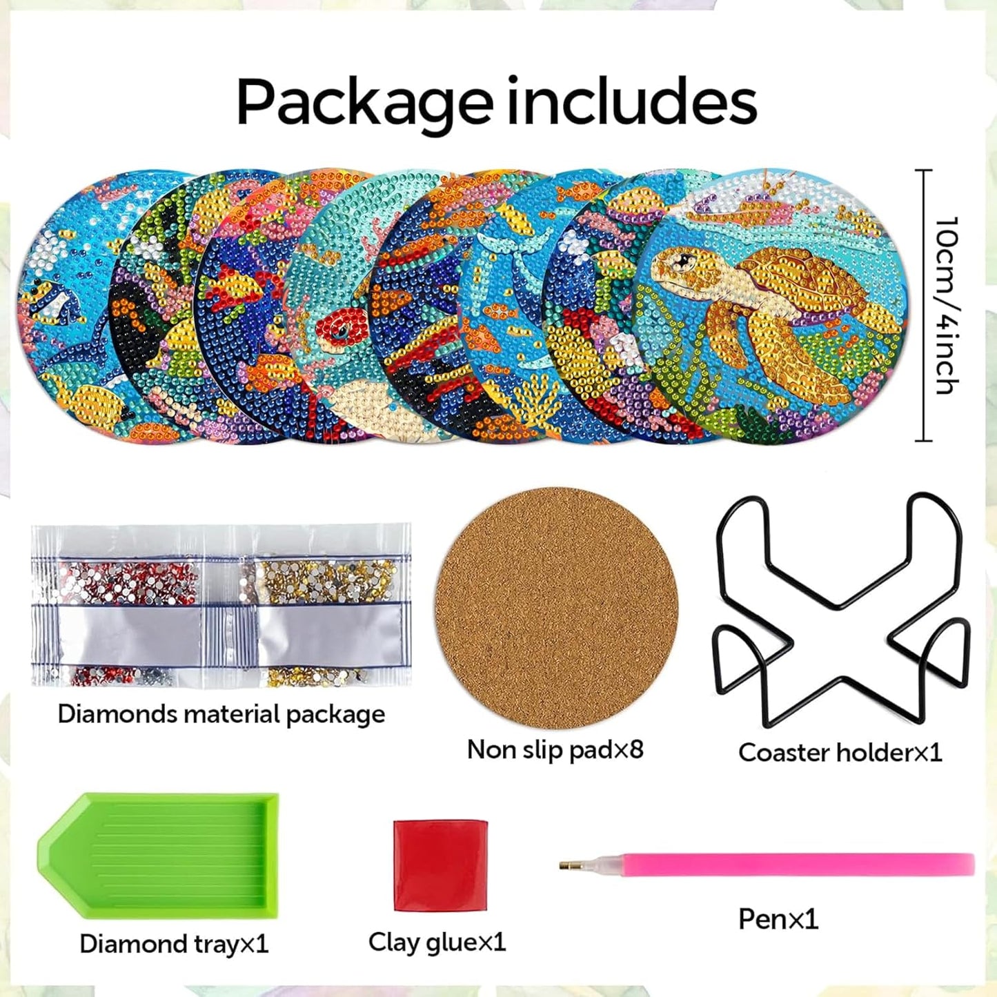 DOTSOPS 8 Pcs Ocean Diamond Art Kits for Adults 5d Diamond Painting Coasters with Holder for Adults Beginners Craft for Women Ocean