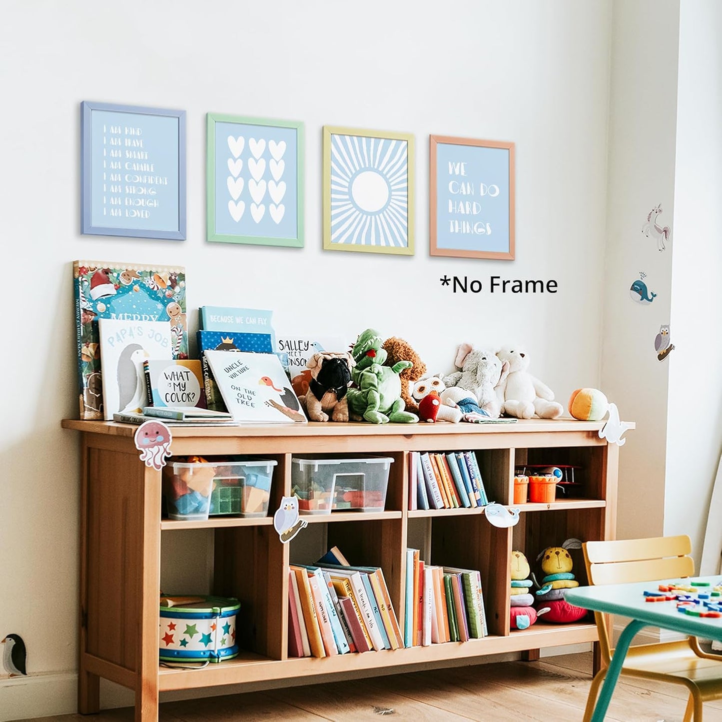 I am Kind Brave Smart Affirmations Blue Sun Sunshine Hearts Poster Prints for Girls Kids Room Playroom Decor,Girl Nursery Decorations Prints Wall Art Unframed 4pcs 8x10inches,Girls Kids Gifts