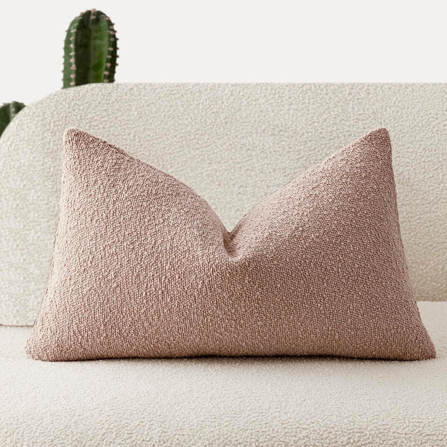Foindtower Decorative Textured Boucle Throw Pillow Covers Accent Solid Lumbar Pillow Cases Soft Cozy Couch Cushion Case for Chair Sofa Bedroom Living Room Home Decor 12x20 Inch,1PC,Light Pink