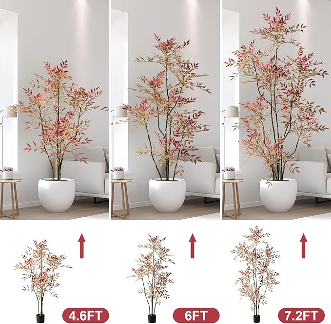 4.6ft Faux Bamboo Tree Artificial Nandina Tree Artificial Indoor Plants Realistic Fake Potted Tree with 800+ Leaves, Cement Planter - Home Office Decor Perfect for Housewarming Gift No Planter