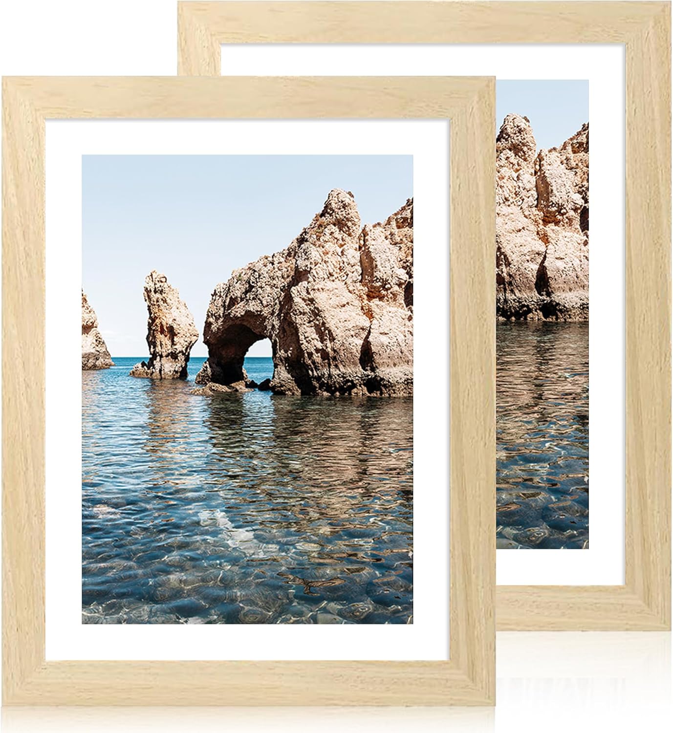 iRahmen 9x12 Picture Frame Set of 2, Wood Photo Frame with Tempered Glass - Display Pictures 6x8 with Mat or 9 x 12 without Mat for Horizontal or Vertical Tabletop and Wall Mounting