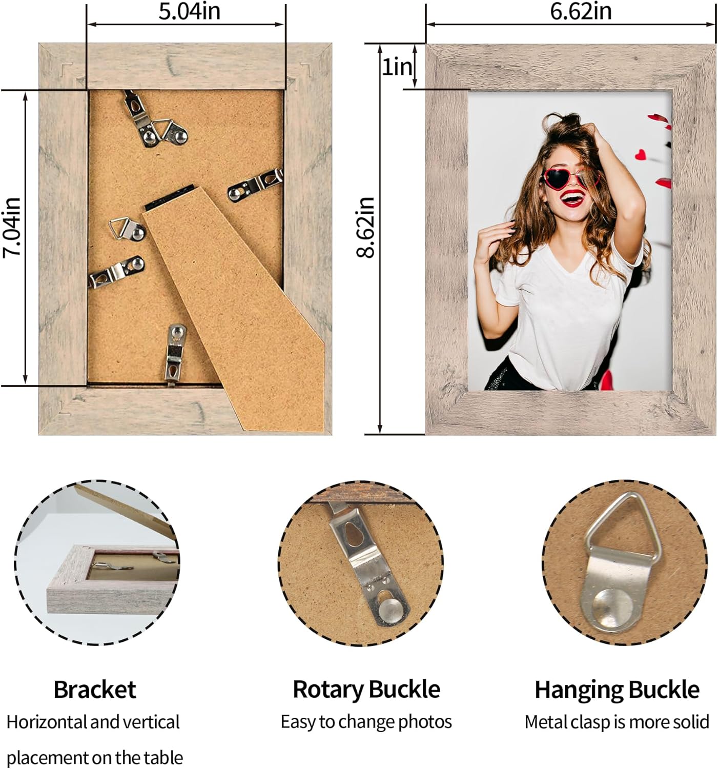 iRahmen 5x7 Picture Frame Set of 4, Smoke Gray Frame with High Definition Glass, 5 x 7 Wood Photo Frames for Tabletop Display and Wall Mounting