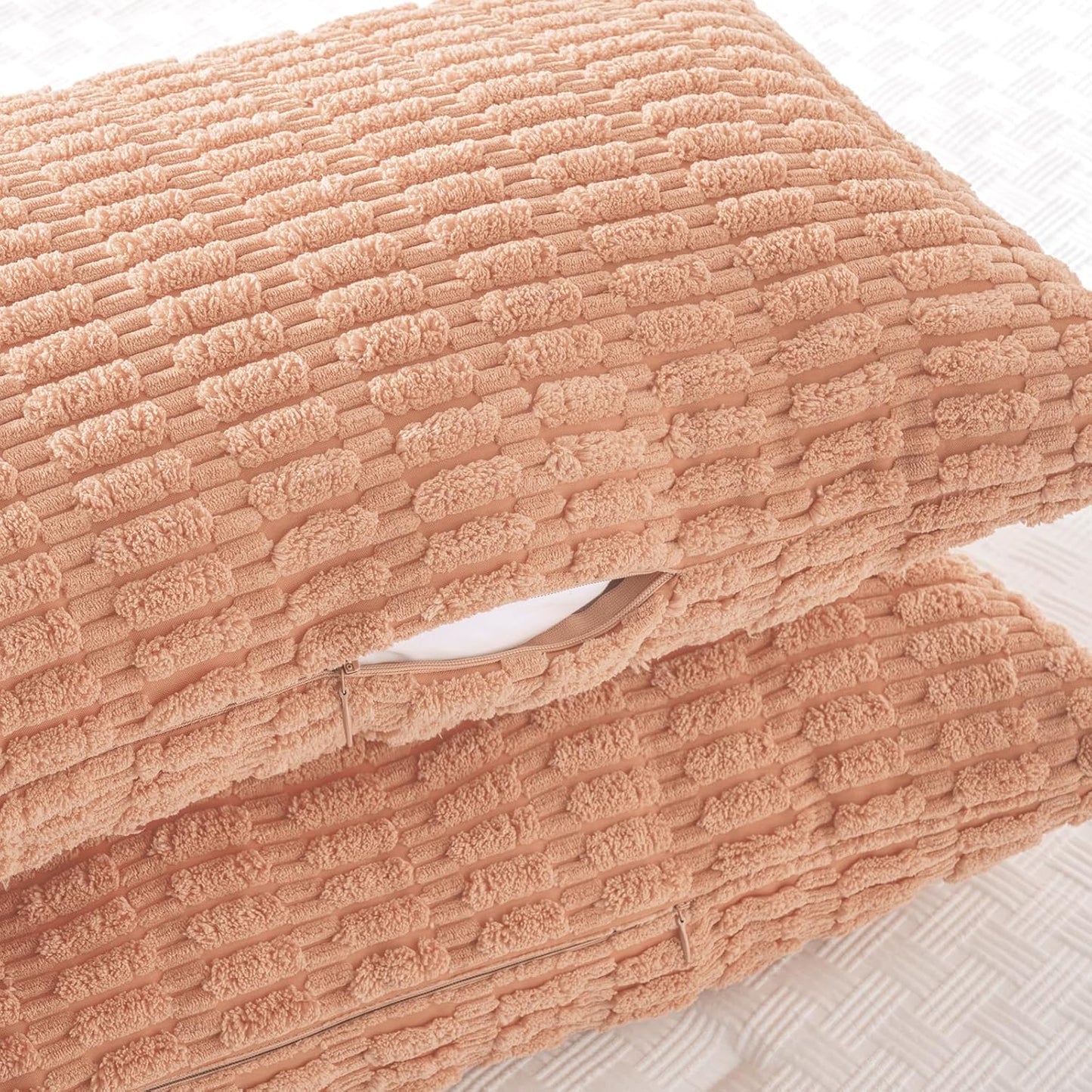 Fancy Homi Peach Long Body Lumbar Lumbar Decorative Throw Pillow Covers 20x54 Inch for Bed Couch Bedroom Bench, Soft Corduroy Rectangle Solid Pillow Case, Rustic Farmhouse Boho Room Decor