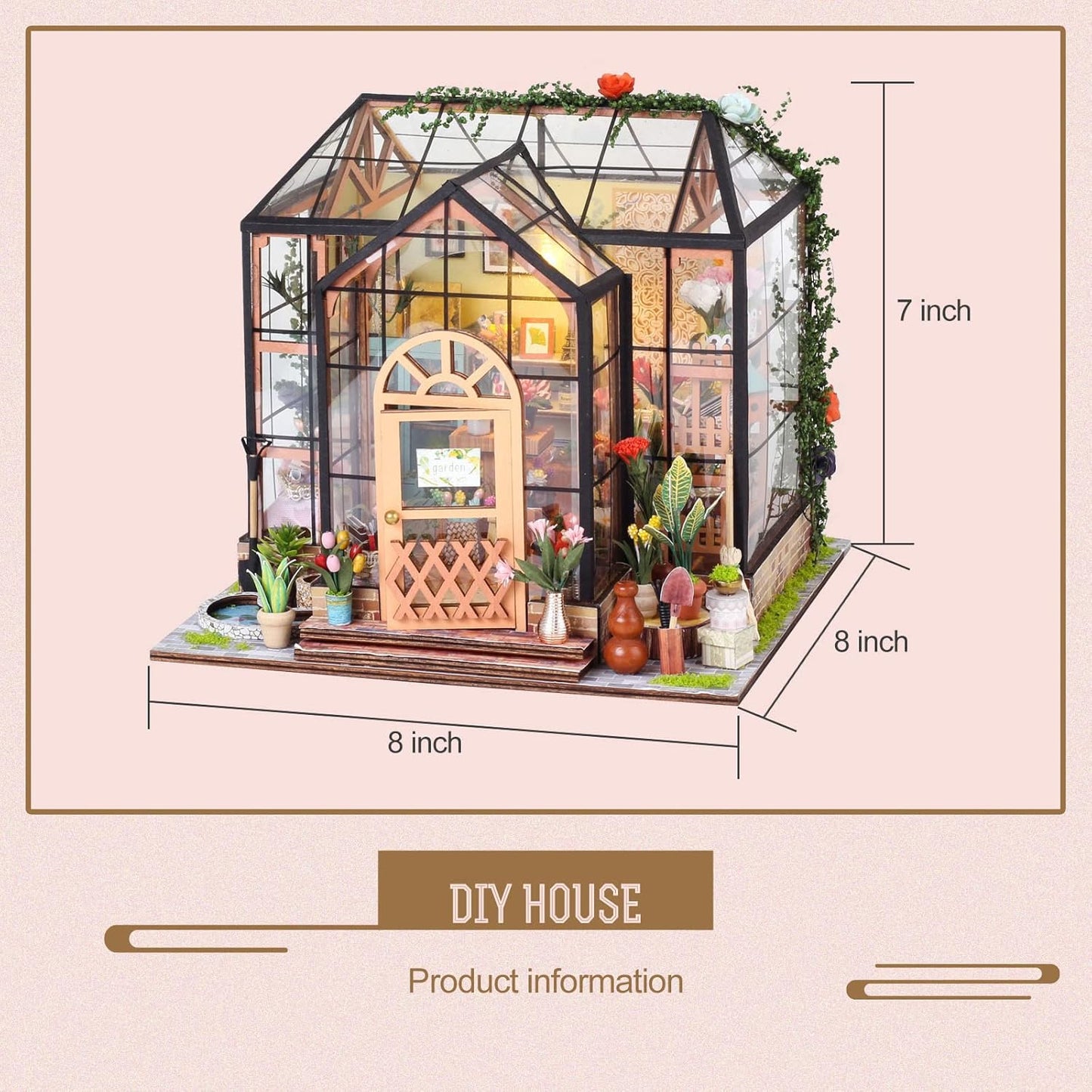 DIY Miniature Dollhouse Greenhouse Building Room Kit, Wooden Diorama Book Nook House Crafts for Adults, 1:24 Scale Miniature Street Tiny Library House Making