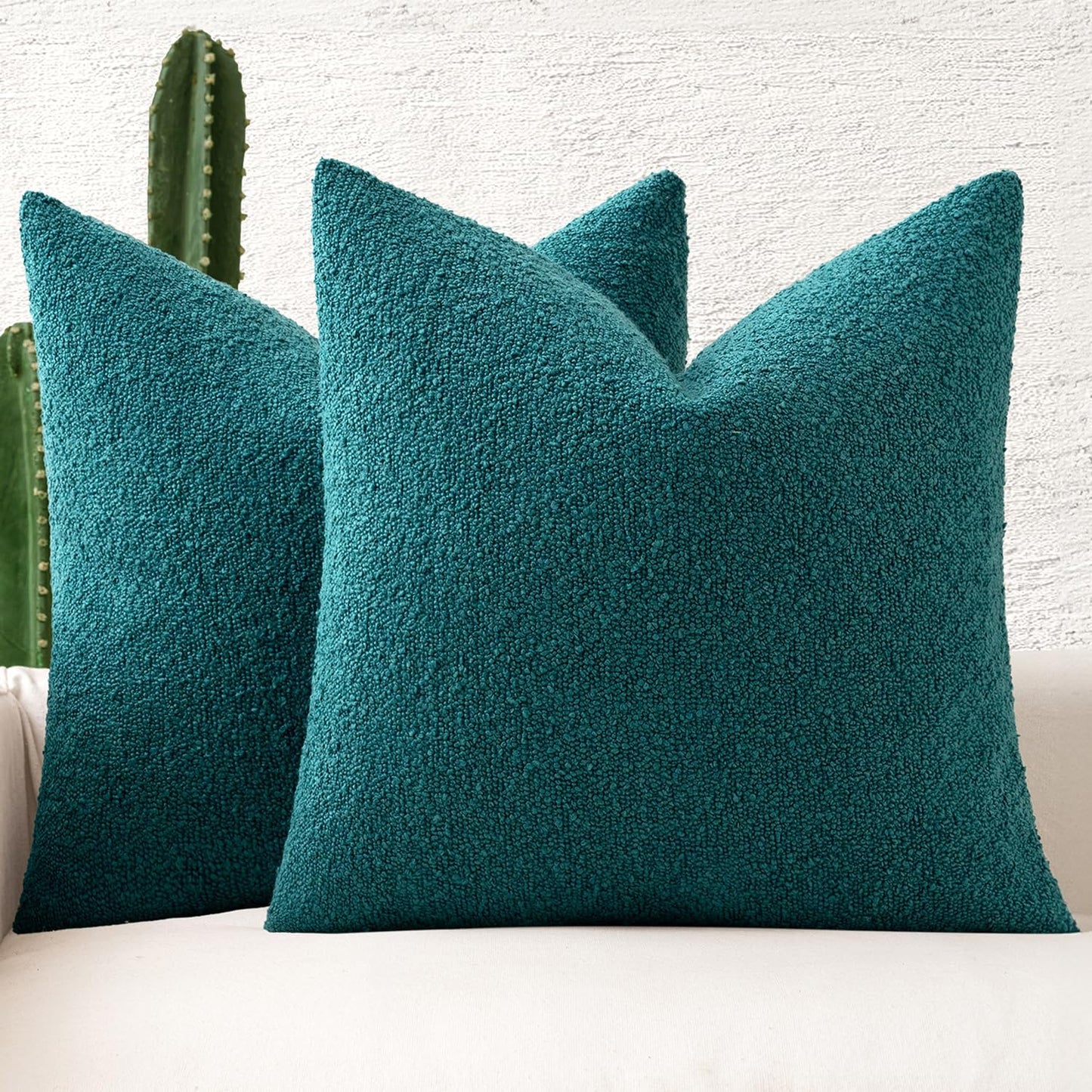 MIULEE 18x18 Inch Decorative Pillow Covers for Couch Bed Set of 2 Textured Boucle Neutral Winter Throw Pillows Teal Blue Accent Solid Cushion Pillowcases Sofa Livingroom Home Decor