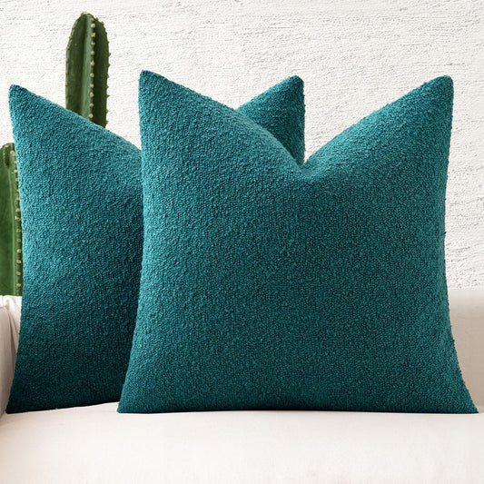 MIULEE 18x18 Inch Decorative Pillow Covers for Couch Bed Set of 2 Textured Boucle Neutral Winter Throw Pillows Teal Blue Accent Solid Cushion Pillowcases Sofa Livingroom Home Decor