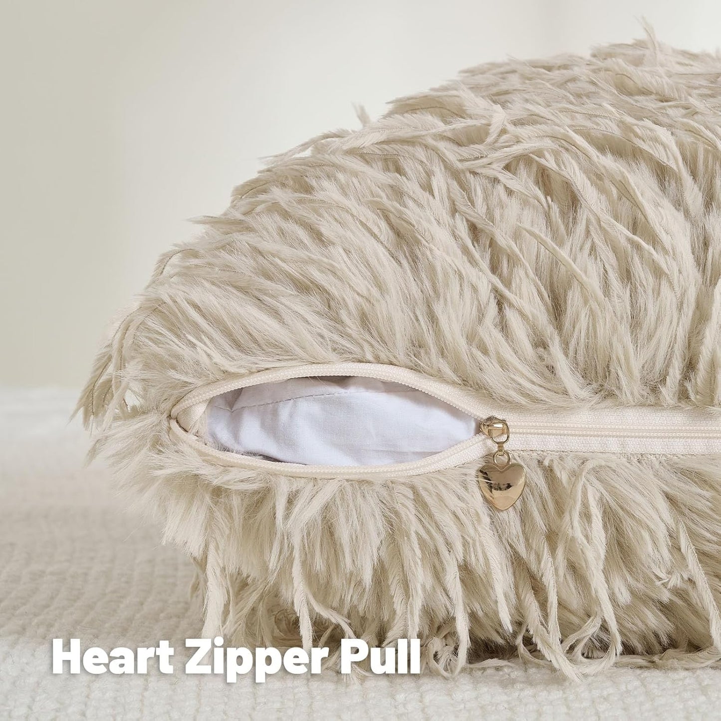 FUTEI Apricot Decorative Throw Pillow Covers 22x22 Inch Set of 2,Soft Fluffy Faux Feather Texture Cushion Cases,Modern Home Luxury Decor for Couch Bed Living Room