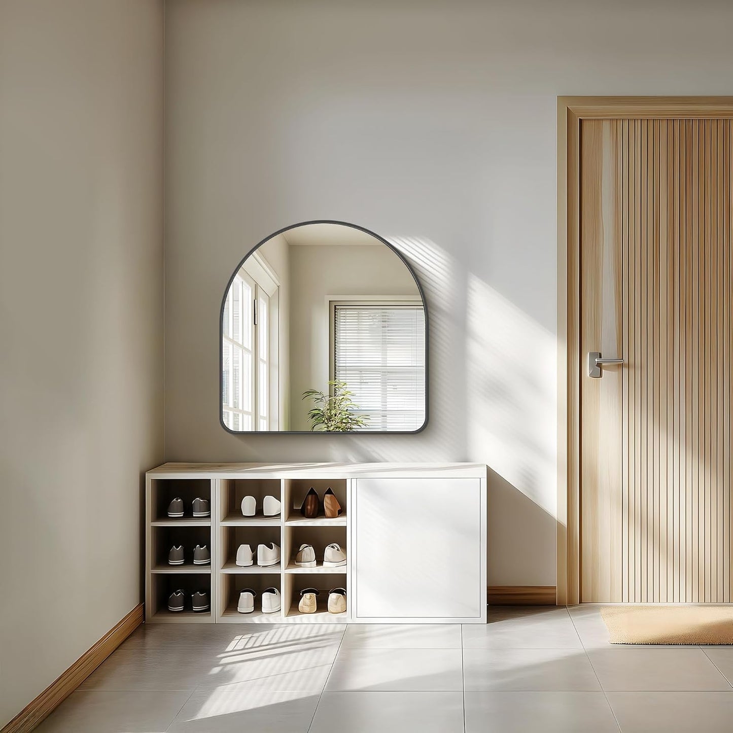 FORBATH Arched Bathroom Mirror 30x30 Inch, Bathroom Mirror Wall Mounted Modern Black Aluminum Frame Decor Dresser Mirror for Bedroom Living Room Entryway, Hanging or Leaning Against Wall