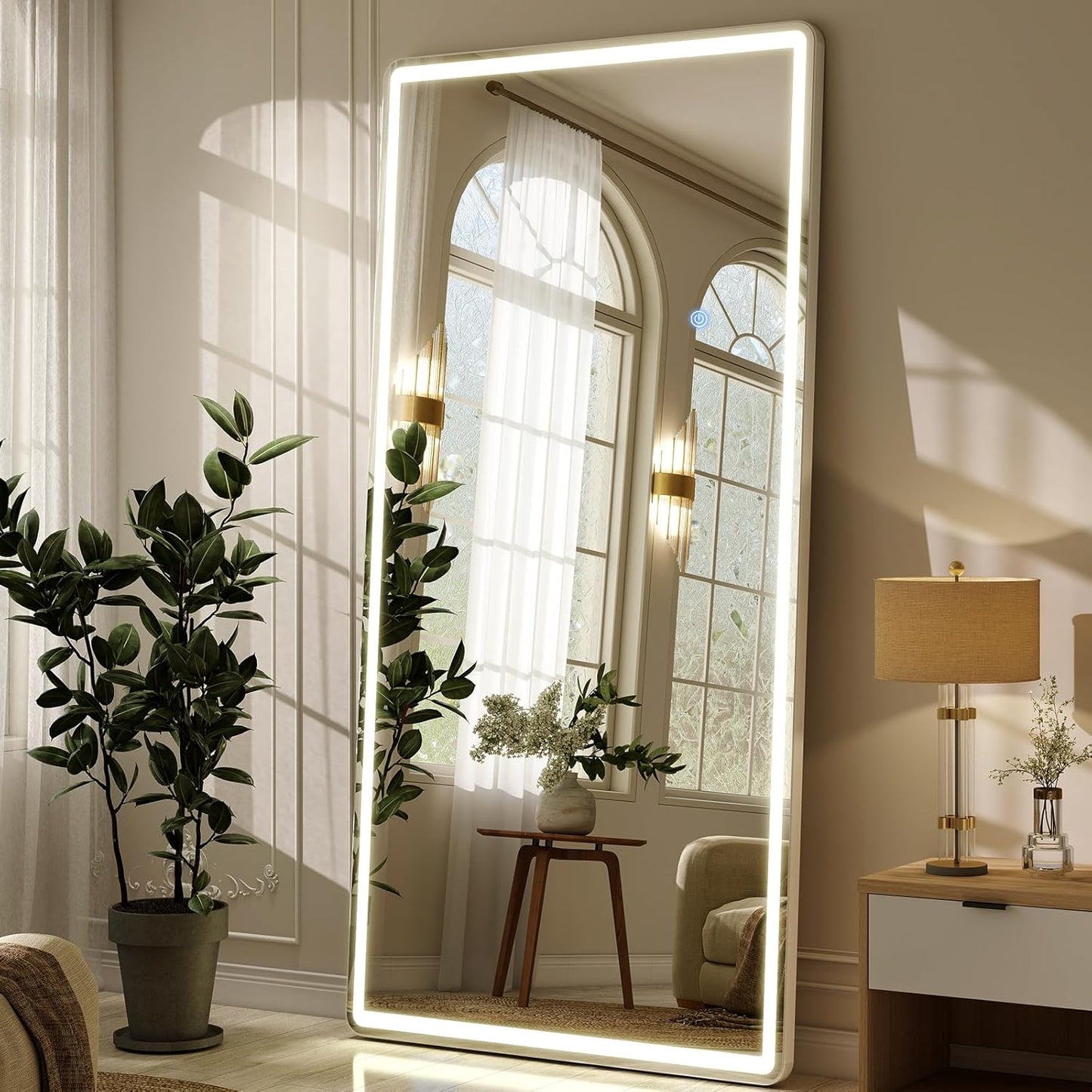 GLSLAND LED Full Length Mirror - 71"x30" Floor Standing Mirror with Light for Bedroom/Cloakroom -Dimmable & 3 Color Lighting/Wall Mounted Full Body Mirrors