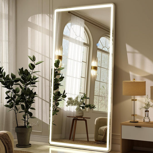 GLSLAND LED Full Length Mirror - 71"x30" Floor Standing Mirror with Light for Bedroom/Cloakroom -Dimmable & 3 Color Lighting/Wall Mounted Full Body Mirrors