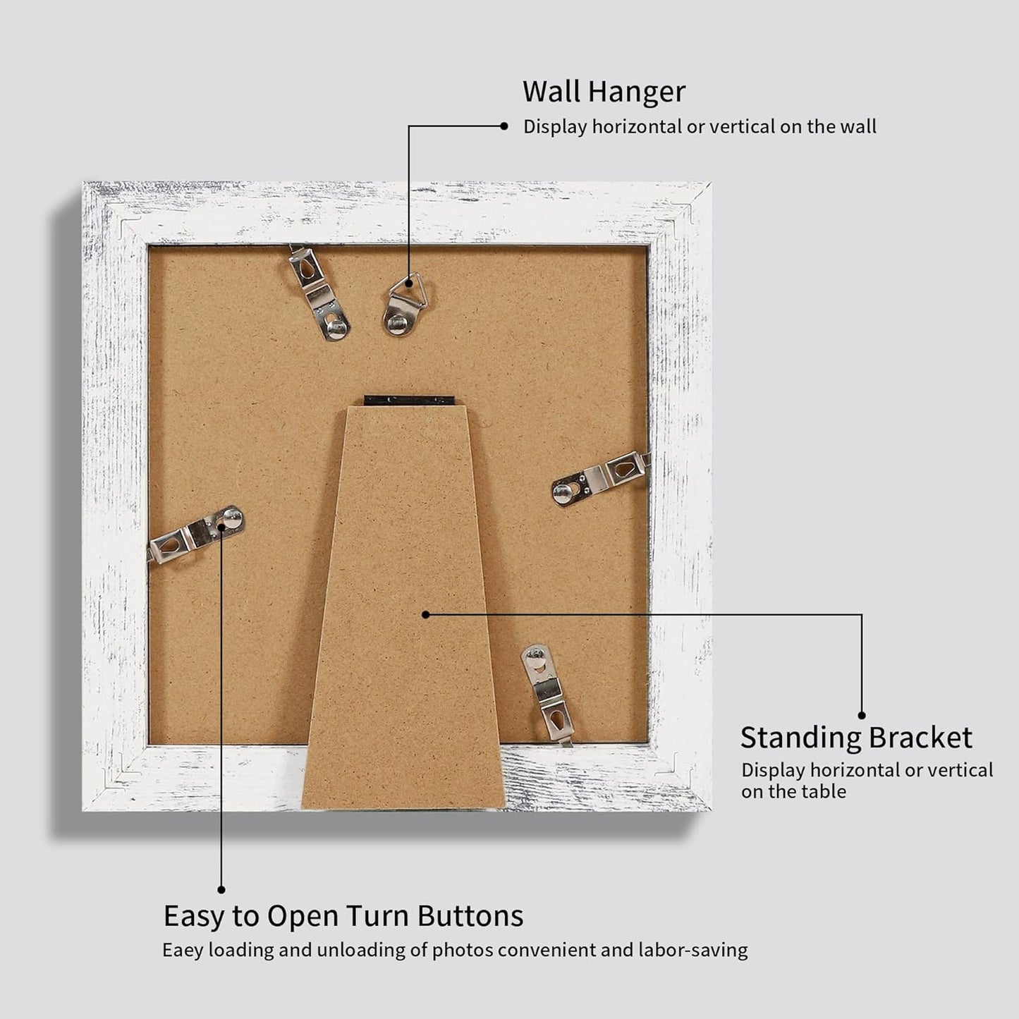 iRahmen 6x6 Picture Frame Set of 4 with High Definition Glass, Distressed White Frames Display 4x4 Picture with Mat or 6 x 6 Without Mat, Wood Square Photo Frame for Wall Mount and Tabletop Display