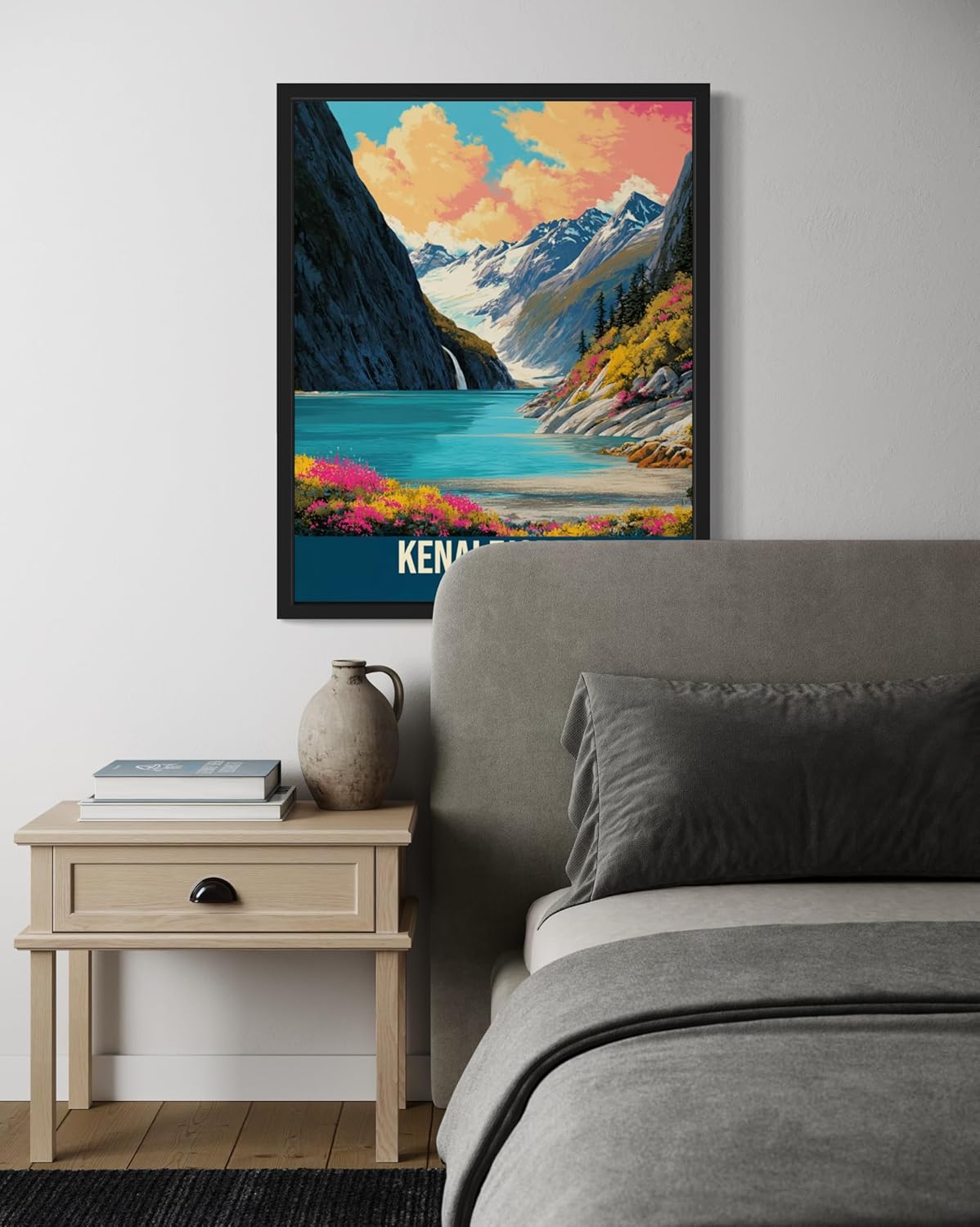 Kenai Fjords National Park Art Print Poster, Vintage Retro Pop Art Travel Wall Art Bedroom Bathroom Living Room Decor 185 (Kenai Fjords, 16 x 20 inches, Black Frame)