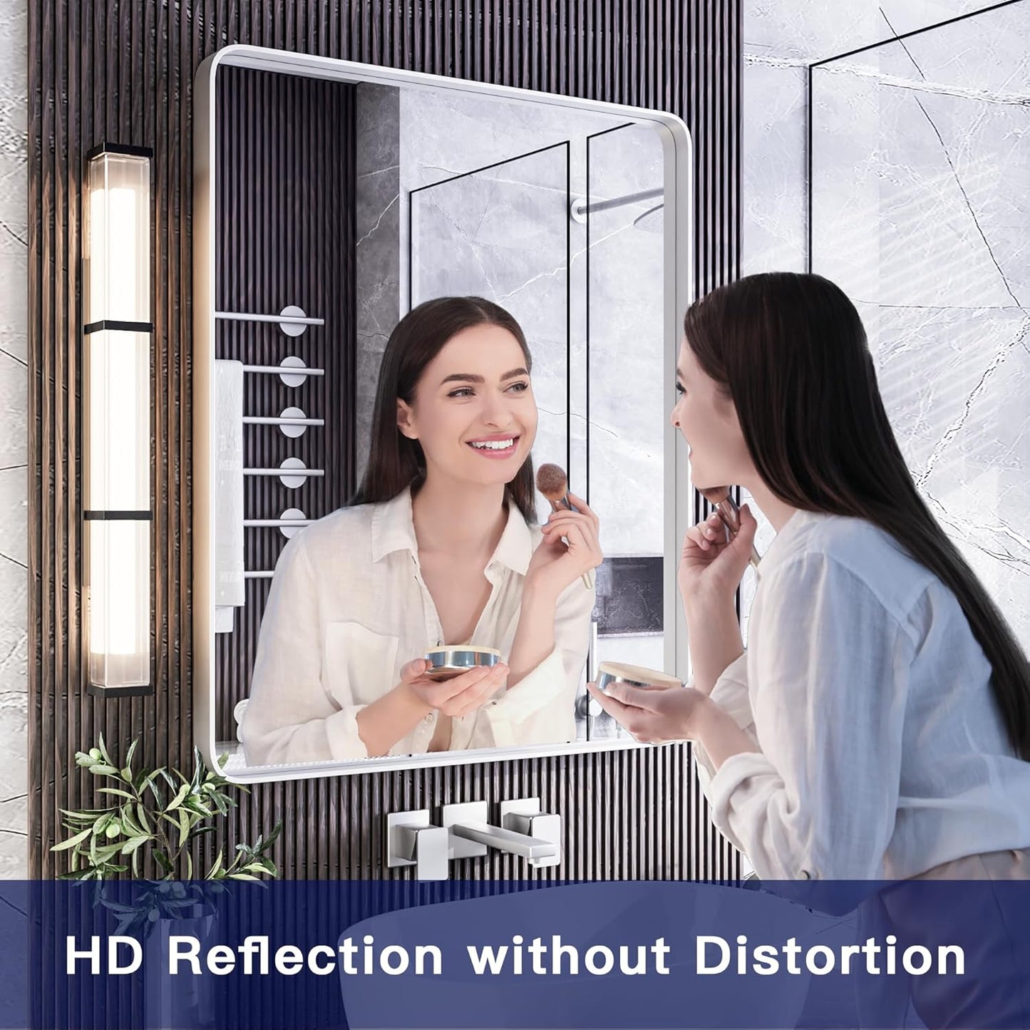 ISKM Silver Mirror for Wall, 22 x 30 Inch Rectangle Metal Frame Bathroom Mirror, Stainless Steel Modern Home Decor Mirror for Living Room Bedroom Hangs Horizontal Or Vertical