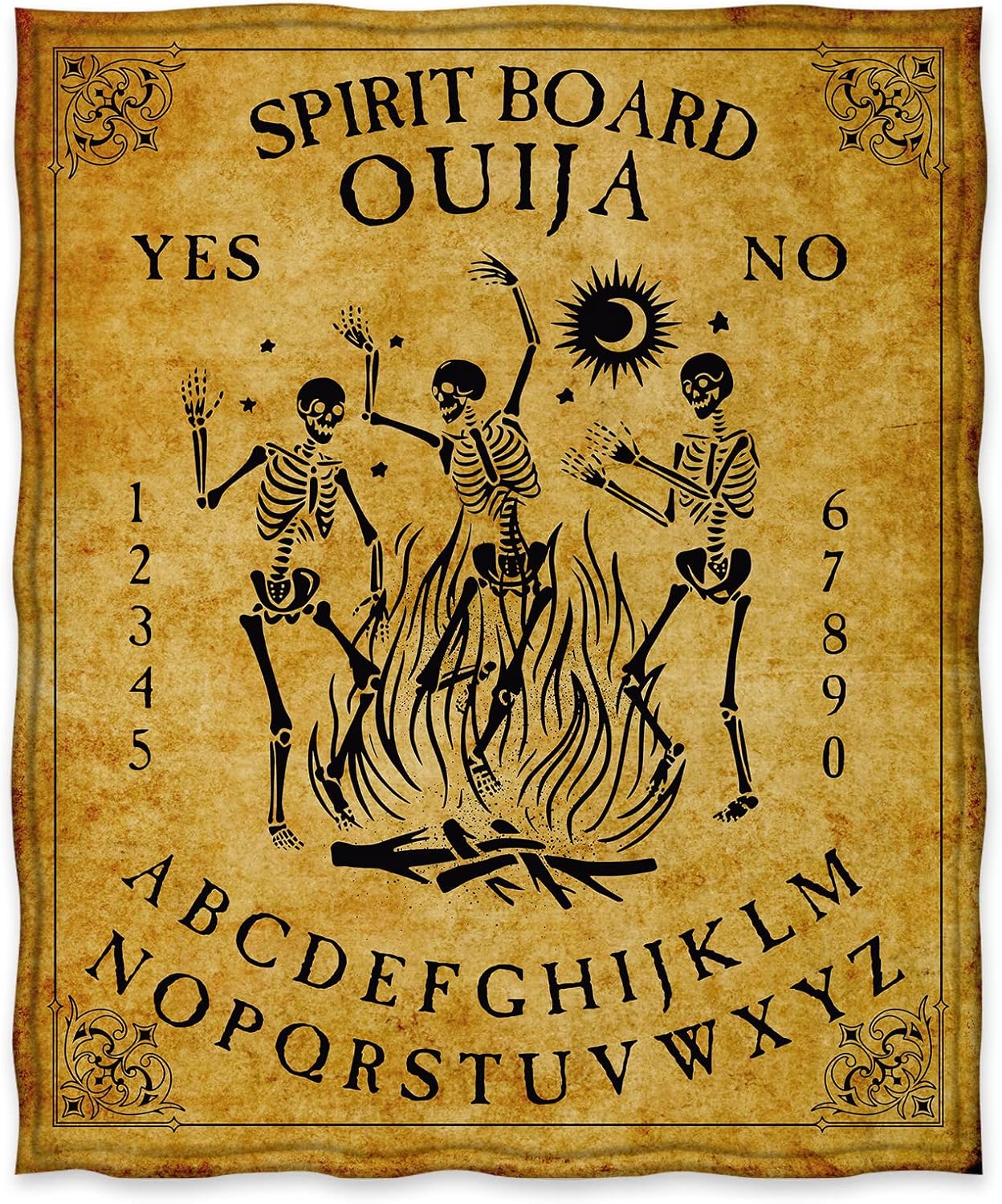 Jekeno Ouija Board Blanket Skeleton Skull Print Gifts for Men Kids Boys Home Bedroom Living Room Decor Soft Cozy Lightweight Throw Blankets Vintage Retro Yellow 50"x60"