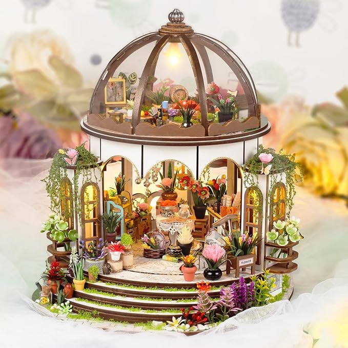 TuKIIE DIY Miniature Dollhouse Kit with Furniture, 1:24 Scale Creative Room Mini Greenhouse Wooden Doll House for Kids Teens Adults(Hanging Garden)
