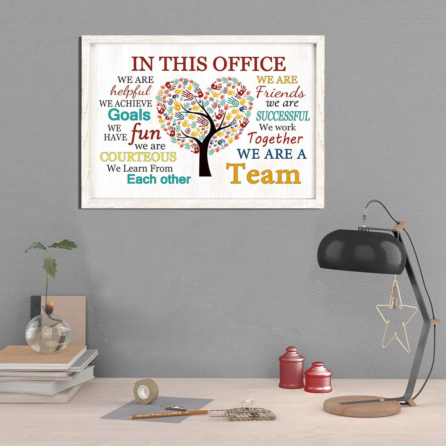 In This Office We Are A Team Wall Decor 24x18 Inch Frame Office Inspirational Wall Art, Motivational Teamwork Wooden Hanging Sign