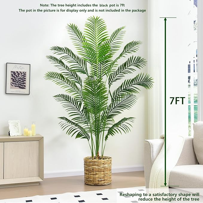2PCS Artificial Palm Tree 7FT Artificia Plants Indoor Fake Trees Tropical Fake Plam Tree Floor Plant in Black Pot with 18 Trunks & Real Bark Design Faux Palm Plant for Outdoor Home Room Decor