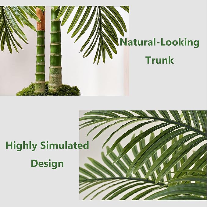 2PCS Artificial Palm Tree Indoor Plant 4FT Tall Fake Tropical Palm Tree in Pot with Real Bark Design Faux Areca Palm Tree for Home Office Living Room Bedroom Farmhouse Outdoor Decor (Black, 4FT-2PCs)