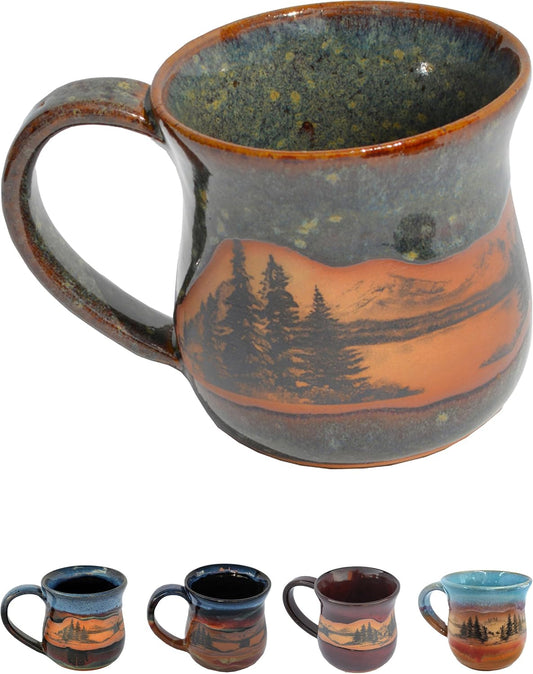 Handmade Ceramic Coffee Mug - Always Azul Mountain Scene 14oz Coffee Mug - Oven, Dishwasher, & Microwave Safe Mug - Kitchen Essentials Made in Colorado, Seamist