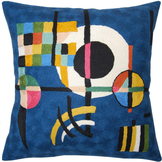 Kandinsky Modern Throw Pillow Cover Blue Counterweights | Abstract Throw Pillow | Modern Pillow | Contemporary Pillow | Mid Century Chair Cushions | Hand Embroidered Cushion | Wool Size 18x18