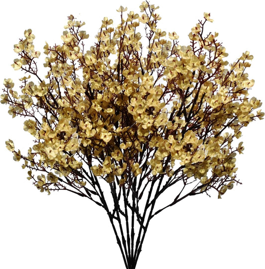 Mandy's Gold Artificial Baby’s Breath Flowers 6 Bundles Silk Gypsophila with Bendable Stems for Fall Centerpiece Wedding Decor and Table Arrangements