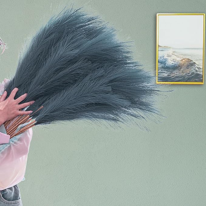 38" 10 Stems Tall Pampas Grass - Faux Fluffy Pampas Grass Tall Navy Blue for Boho Home Wedding Mothers Day Decoration