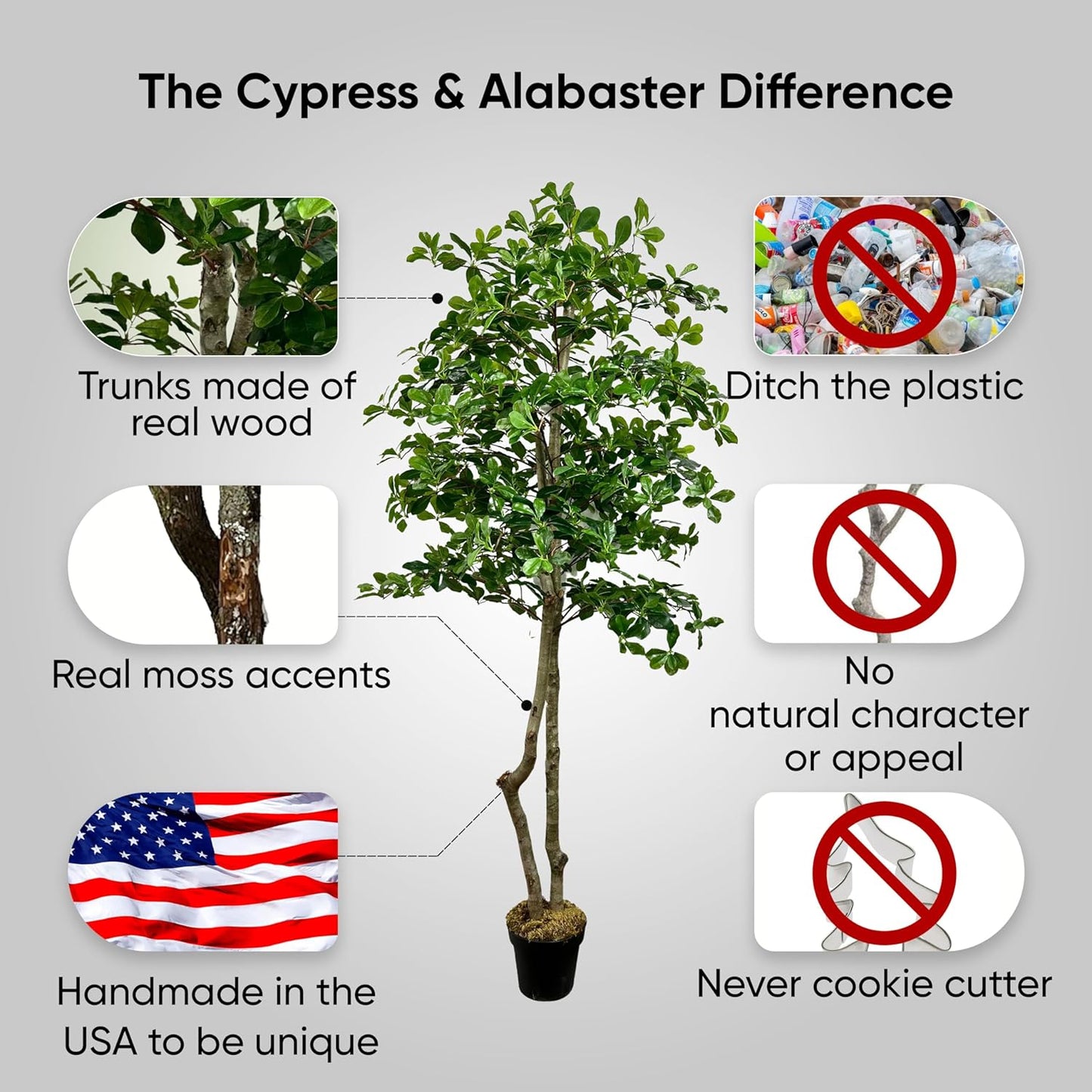 Cypress & Alabaster Handmade 6ft Italian Black Olive Leaf Artificial Tree with Ethically Sourced Real Wood Trunks, Hypoallergenic, 6-Foot, Green