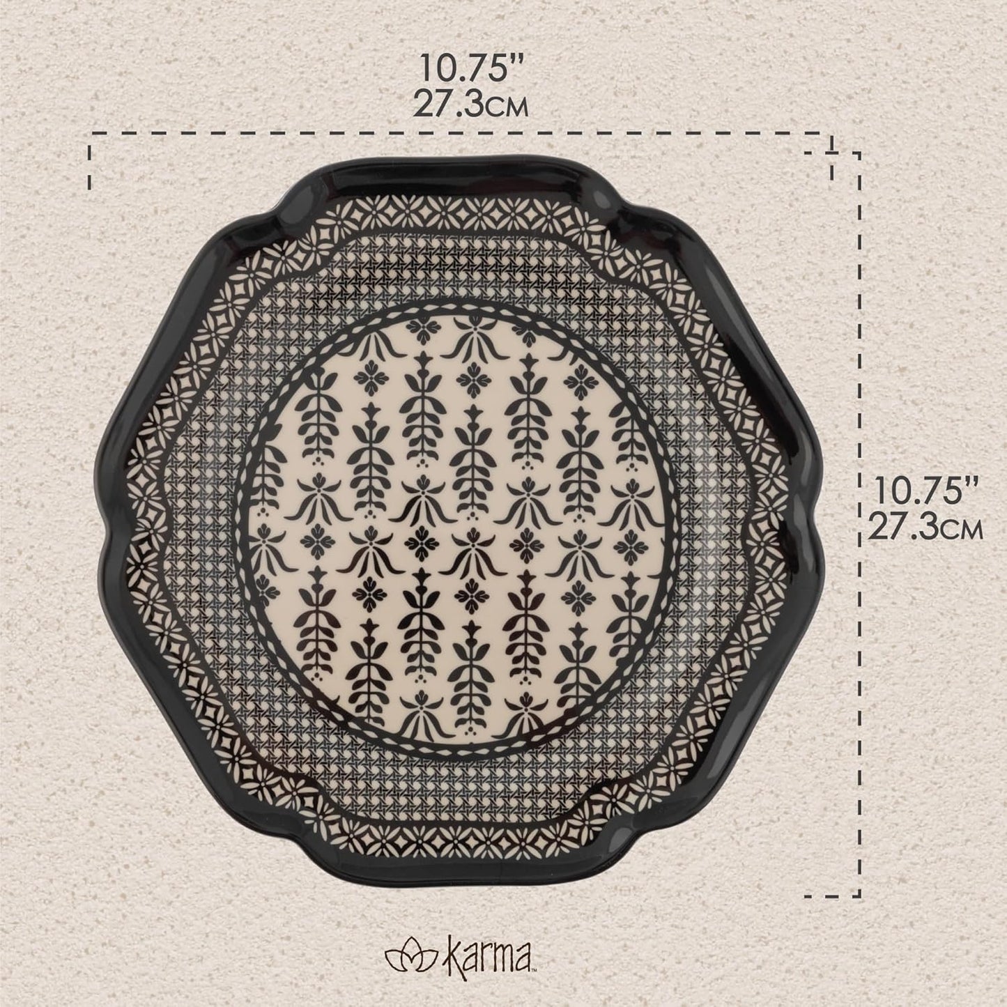 Karma, 10.75 inches Melamine Dinner Plates Set of 4, Reusable Dishwasher Safe Plates for Outdoor and Indoor, Nightingale