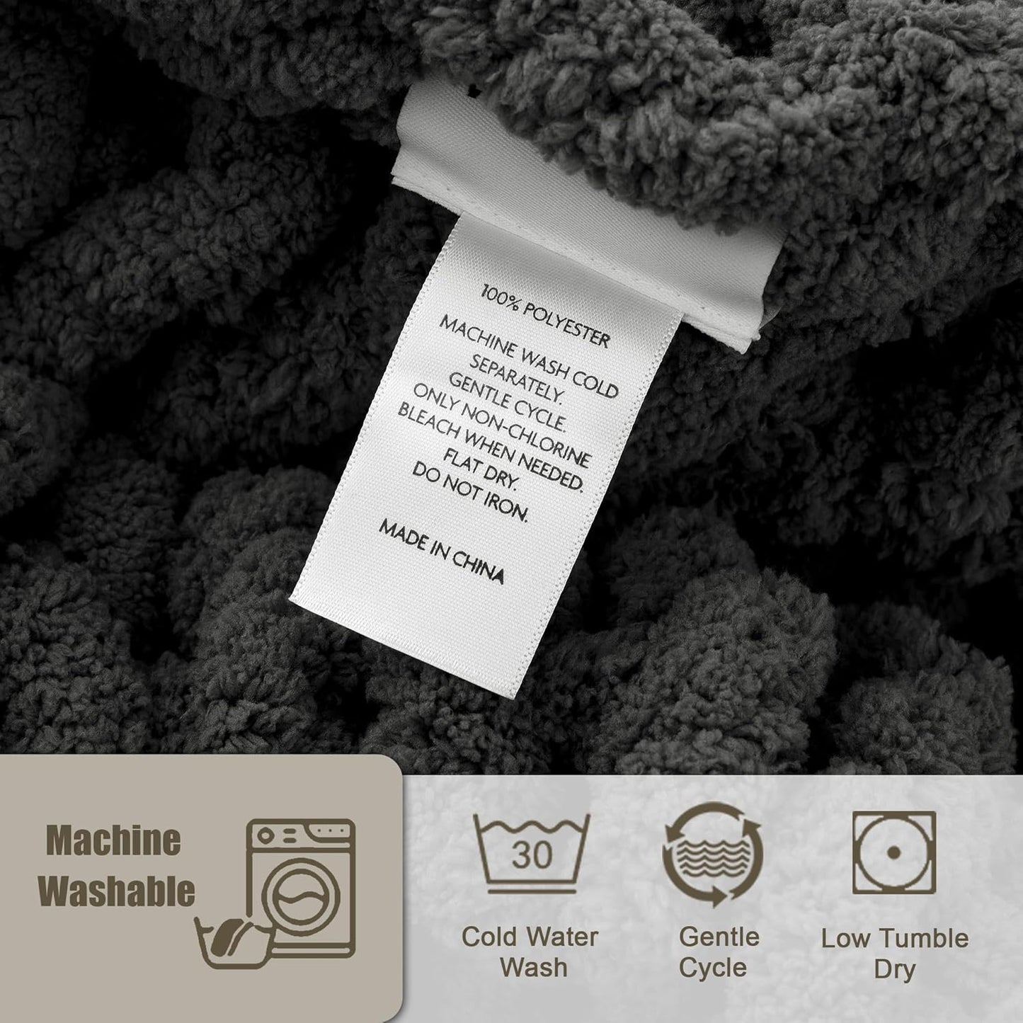 Chunky Knit Throw Blanket 60"X 80", 100% Handmade with Soft Chenille Yarn, 6.7lbs Thick Cable Knitted Blankets, Large Rope Knot Crochet Throws for Couch Sofa Bed Home Decor, Dark Grey