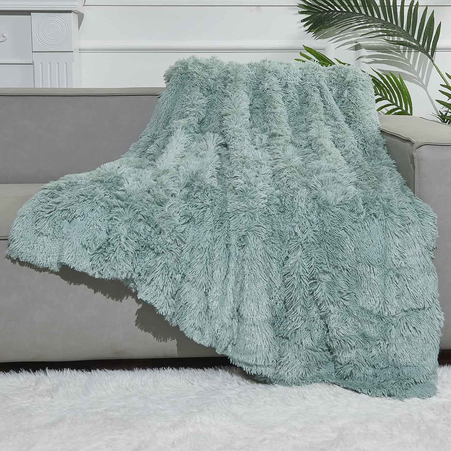 GONAAP Fuzzy Faux Fur Throw Blanket Twin Size Ice Blue Super Soft Cozy Plush Fuzzy Shaggy Blanket for Couch Sofa Bed (Ice Blue, Twin(60"x80"))