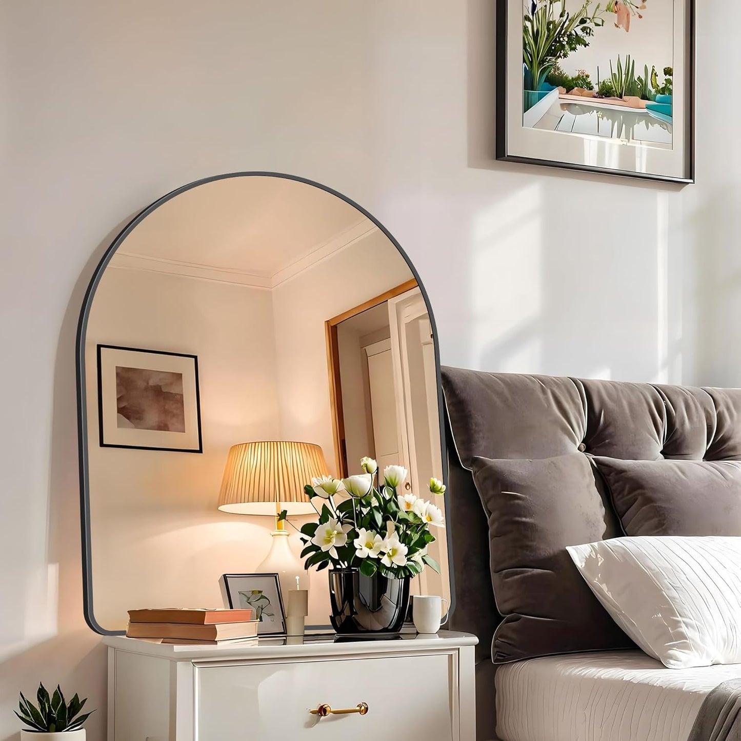 FORBATH Arched Mirror 40x32 Inch, Black Arched Bathroom Mirror Wall Mounted Modern Black Aluminum Frame Decor Large Dresser Mirror for Bedroom Living Room Entryway, Hanging or Leaning Against Wall