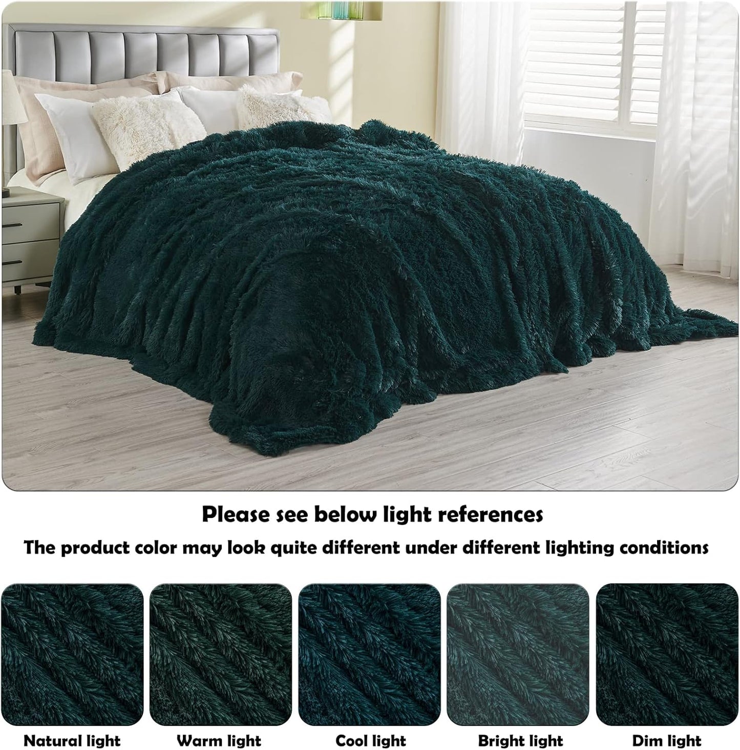 GONAAP Fuzzy Faux Fur Throw Blanket Twin Size Dark Teal Super Soft Cozy Plush Fuzzy Shaggy Blanket for Couch Sofa Bed (Dark Teal, Twin(60"x80"))