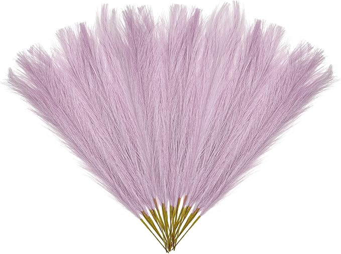 30 Pcs Light Purple Faux Pampas Grass, 17 Inches Artificial Pampas Grass Bulk, Short Fluffy Faux Pompas for Vase Filler, Home Boho, Wedding Anniversaries, Baby Shower Decoration