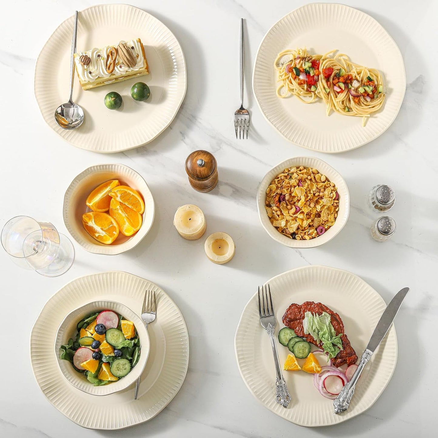 Hasense Dinner Plates, 10 Inch Ceramic Dishes Set of 4 for Kitchen, Porcelain Plates for Restaurant, Microwave Oven and Dishwasher Safe, Ivory