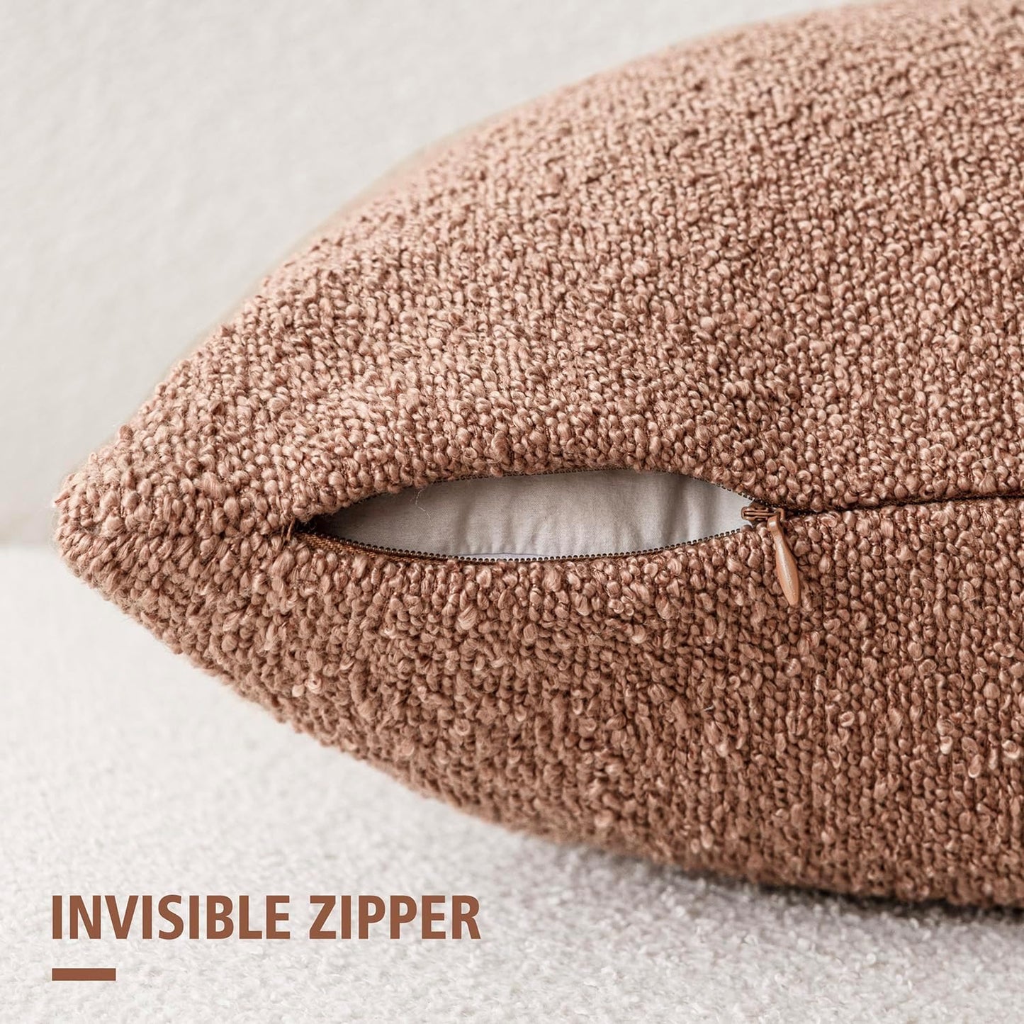 Foindtower Decorative Textured Boucle Throw Pillow Covers Accent Solid Pillow Cases Neutral Soft Cozy Couch Cushion Case for Chair Sofa Bedroom Living Room Home Decor 16x16 Inch,1PC,Dusty Orange Hazel