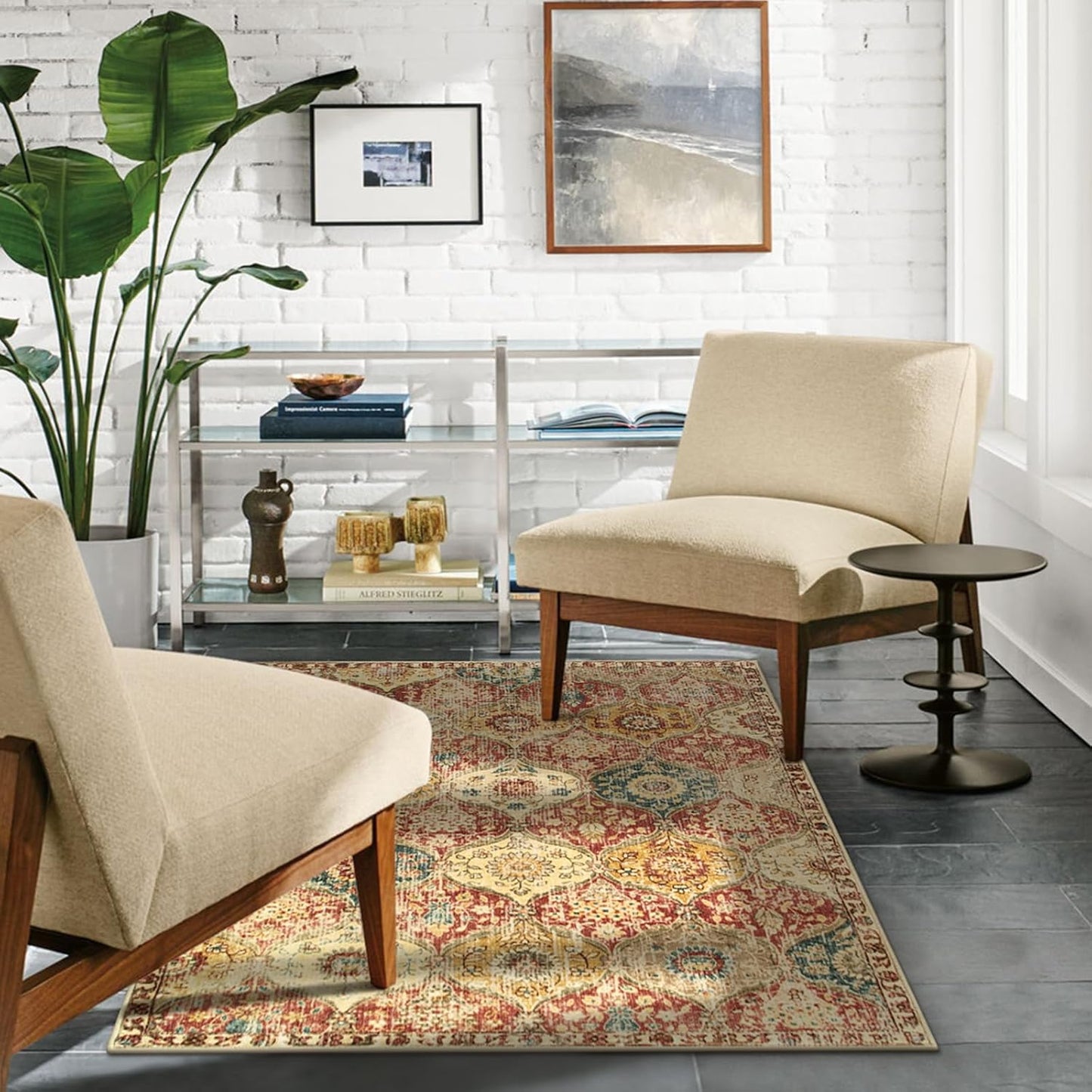 Lahome Moroccan Trellis Washable Small Area Rug, 3x5 Area Rug for Bedroom Living Room, Non-Slip Oriental Accent Throw Carpet for Kitchen Office Entryway Bathroom Office, Red/Orange