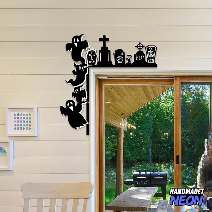 Personalized Metal Halloween Door Toppers, Custom Text Halloween Door Corner Sign, Doors Frame Decoration Halloweens Theme Decoration, Funny Creative Silhouette Wall Art Decor