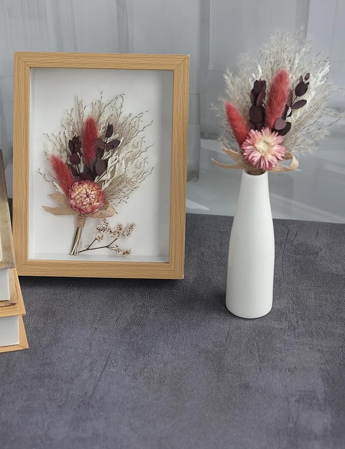 xin's convey Burgundy Mini Dried Flower Bouquet Set of 6, Small Pampas Grass, Groom's Corsage, Dinner Plate Decoration, Bridesmaid Proposal Gift Box Bouquet, Birthday Cake Vase Decoration. (Burgundy)
