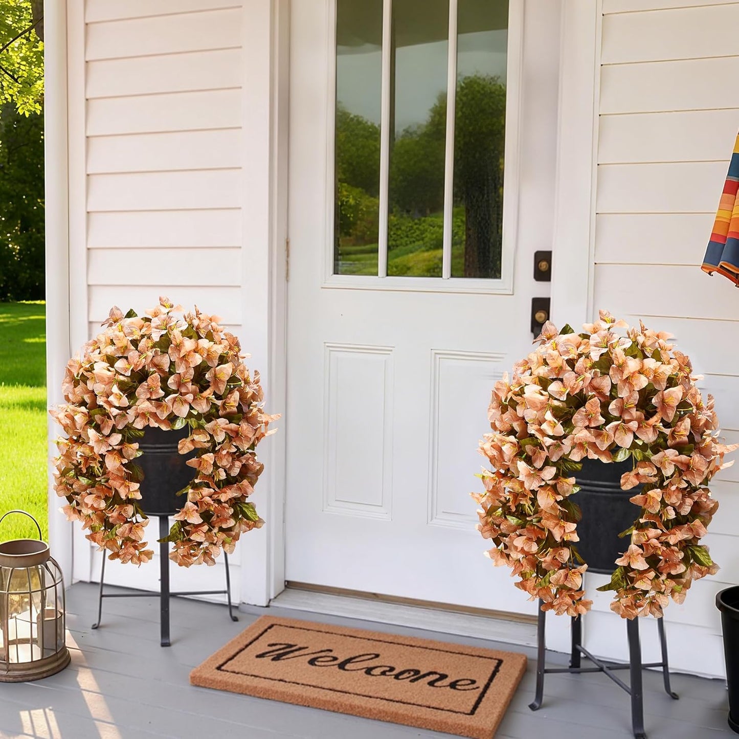 HyeFlora Bougainvillea Artificial Hanging Flowers Plants for Outdoors Winter Decoration, 2pcs Faux Bougainvillea Vines Brown Fake Flowers Realistic UV Resistant Silk Flowers for Outside Planter Yard