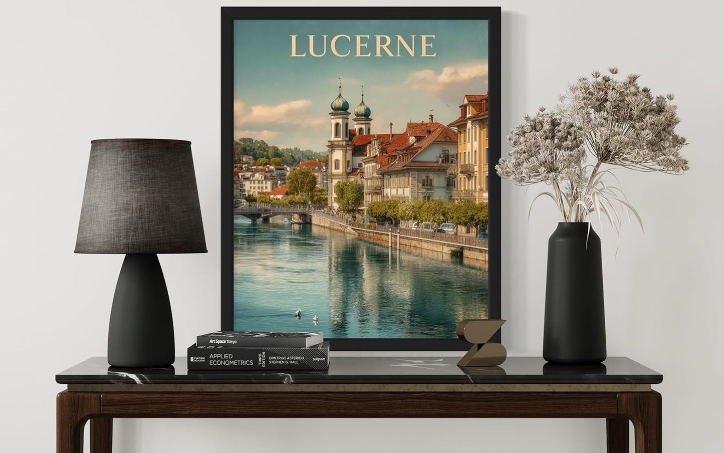 Lucerne, Switzerland Art Print Poster, Europe Vintage City Retro Photography Skyline Travel Bedroom Bathroom Living Room Decor 183 (Lucerne, Switzerland, 11 x 14 inches, Black Frame)