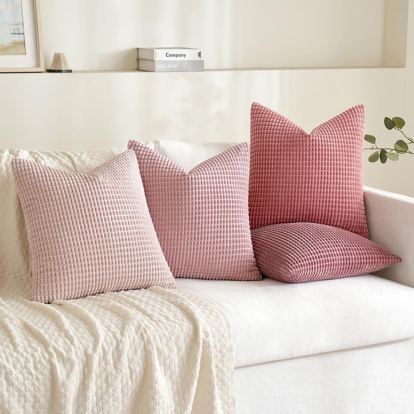 MIULEE Aesthetic Pink Home Decor Pillow Covers 18x18 Inch Set of 4 Romantic Sweet Soft Throw Pillows Coquette Room Decor Corduroy Couch Pillowcases for Sofa Livingroom Bed