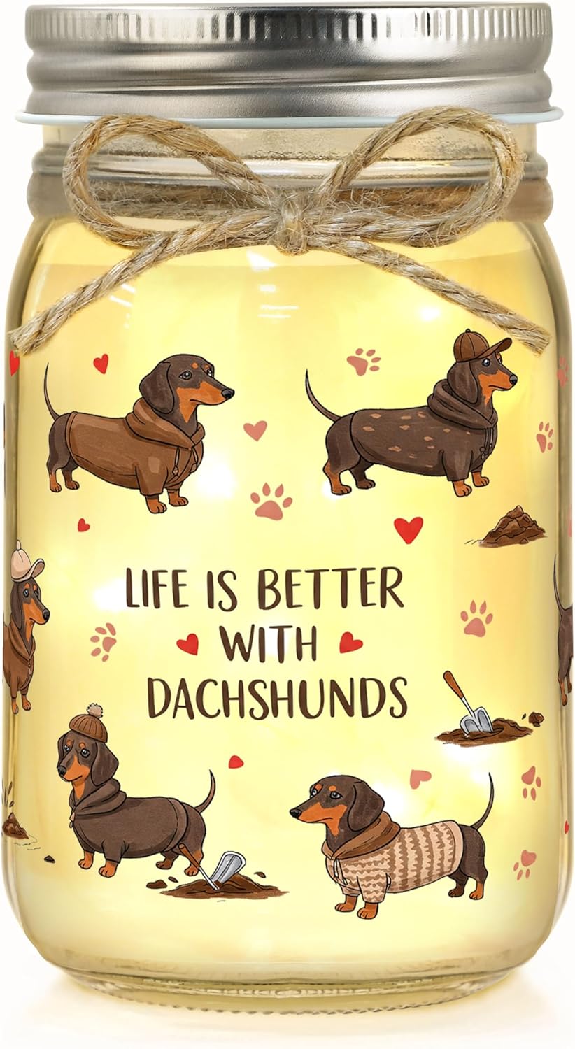 Dachshund Gifts for Women Dachshund Decor Weiner Dog Lover Gifts for Women Mason Jar Night Light