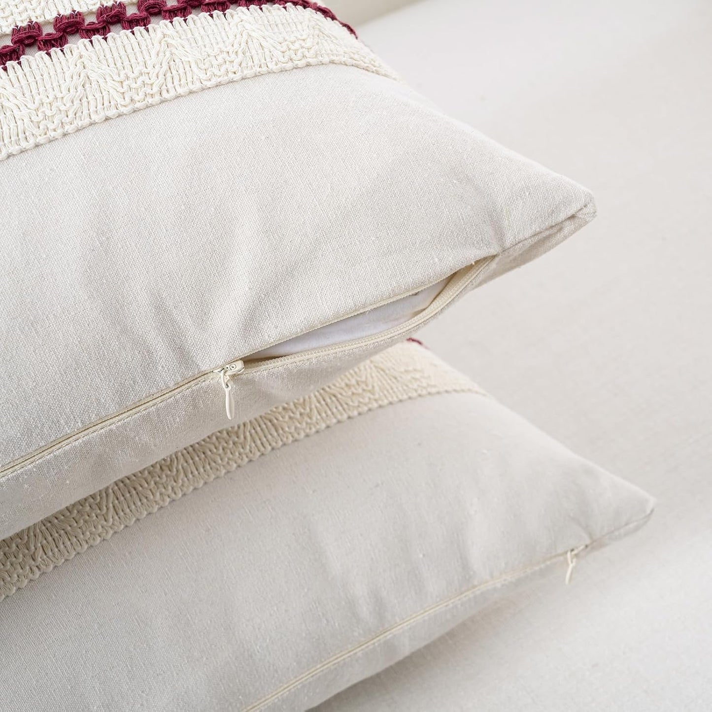 Fancy Homi Set of 1 Burgundy Boho Euro Decorative Throw Pillow Covers 26x26 Inch for Couch Bed Sofa, Aesthetic Modern Farmhouse Christmas Room Decor, Soft Cotton Cute Textured Cushion Case