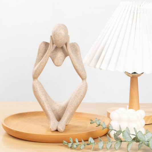 INNOLITES Boho Decor Thinker Statue Abstract Art Sculpture, Sandstone Resin Collectible Figurines for Home Living Room Office Shelf Decoration(Middle, Large)